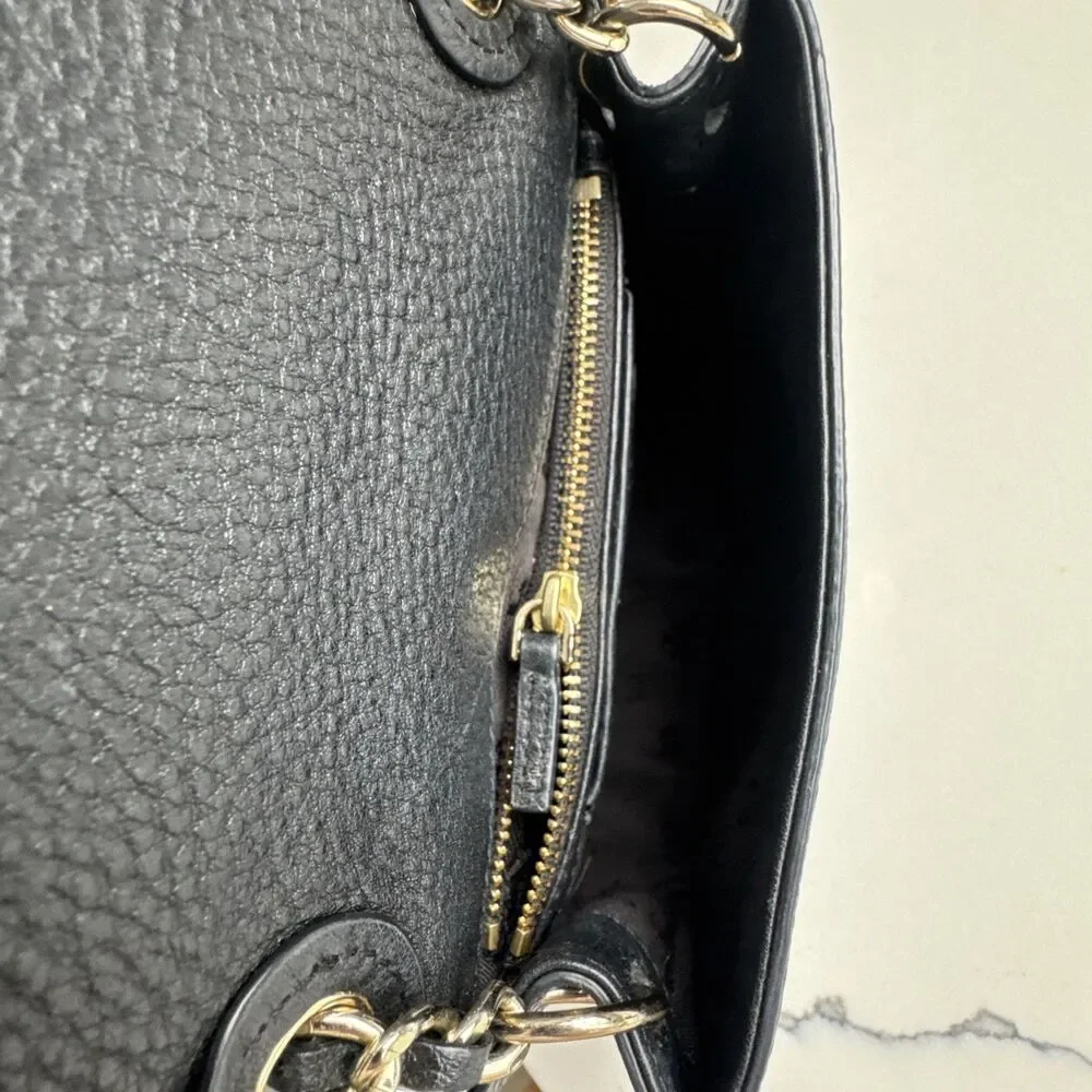 Tory Burch Bombe Shrunken Shoulder Bag Black Leather Gold Chain Authentic Y2K